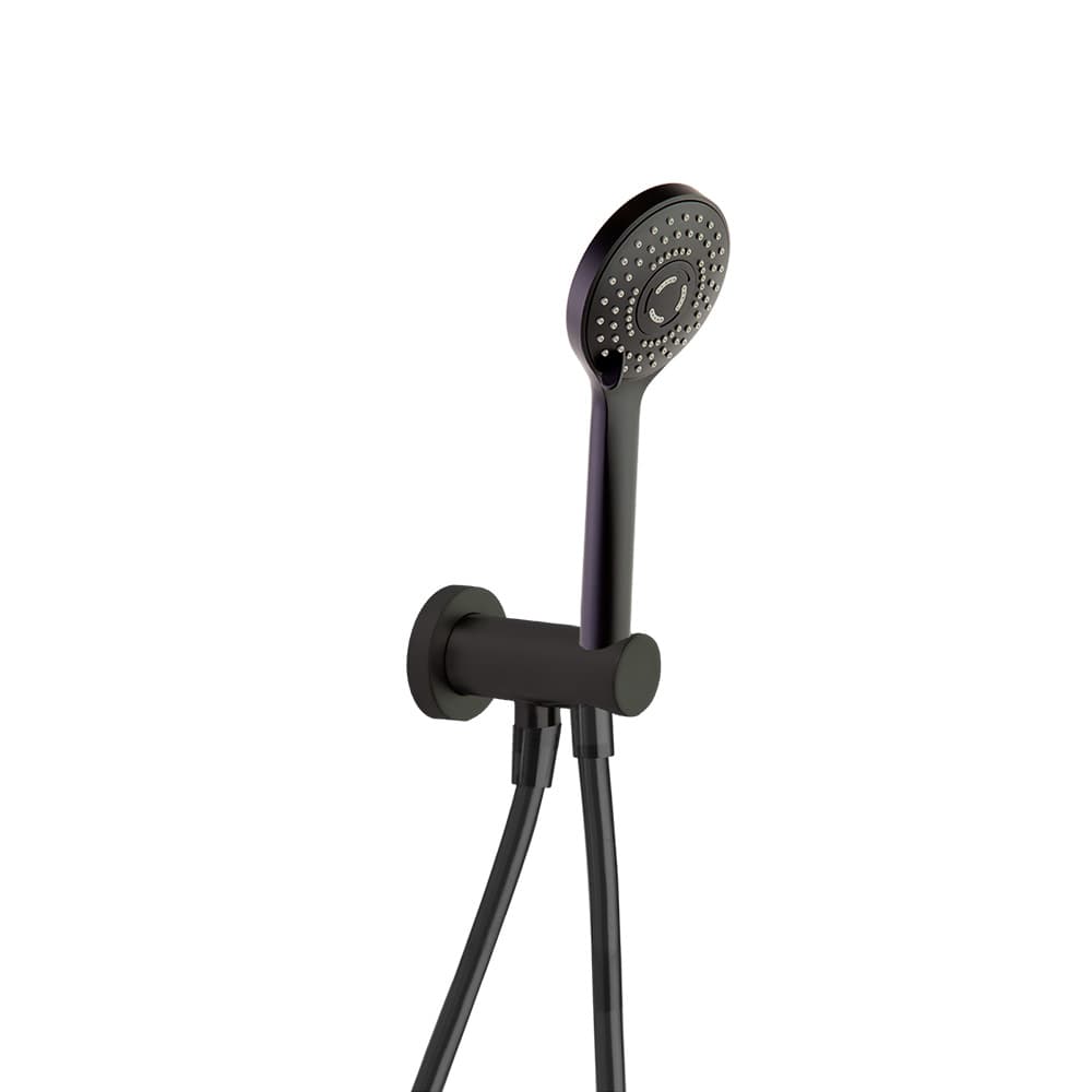 Hidroterapia, conjunto de ducha de pared con ducha de mano y codo con soporte, Negro mate