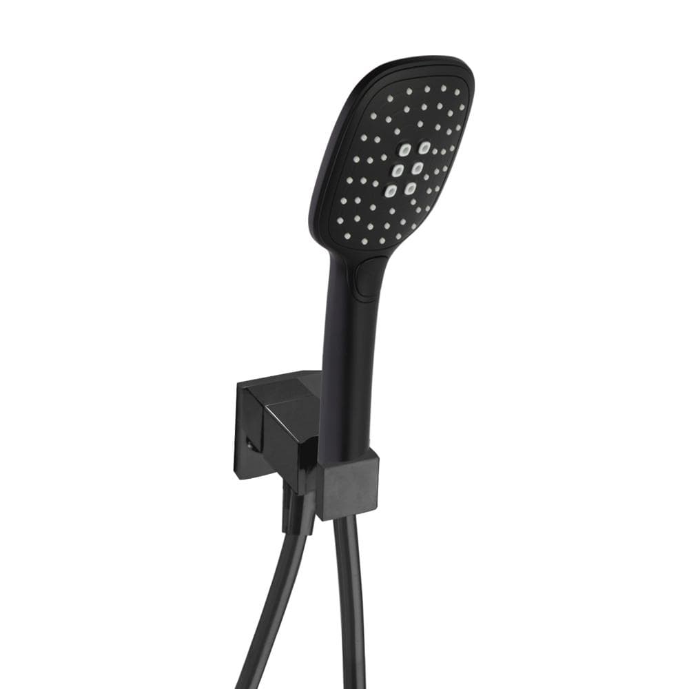 Hidroterapia, conjunto de ducha de pared con ducha de mano y codo con soporte, Negro mate