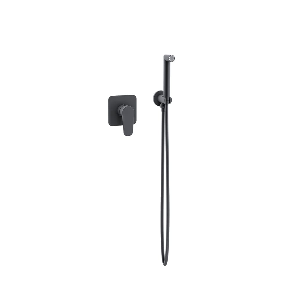Wc, conjunt monocomandament de paret amb accessoris, Negre mat