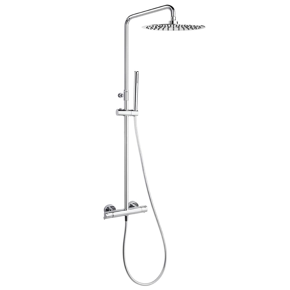 Drako, colonne de douche télescopique thermostatique avec pomme de douche métallique Ø300mm, Chromé