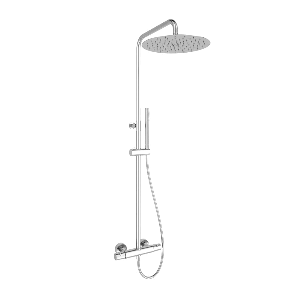 Tzar, Teleskop-Duschsystem mit Thermostat, Metall-Kopfbrause Ø300mm und Zubehör aus Metall, Chrom