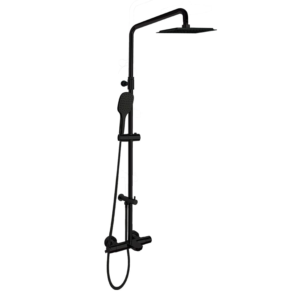 Blautherm, telescopic bath shower column with single-lever mixer and 300 mm square shower head, Matt black