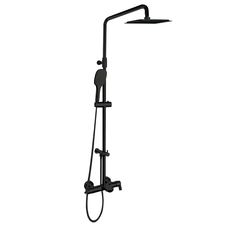 Blautherm, telescopic bath shower column with single-lever mixer and 300 mm square shower head, Matt black