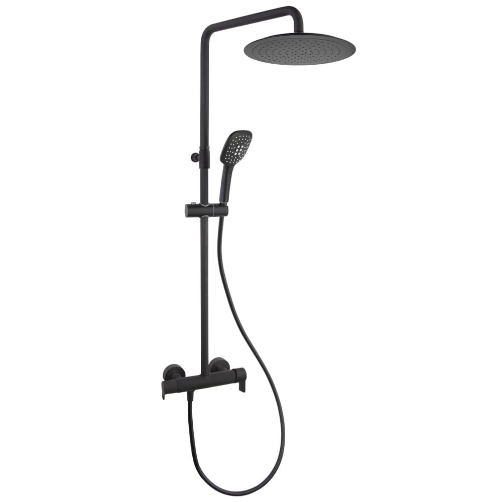 Blautherm, Breeam, telescopic shower column with single-lever mixer, Ø300 mm round shower head, Matt black