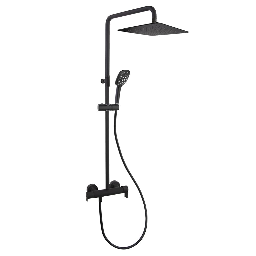 Blautherm, telescopic shower column with single-lever mixer, 300 mm square shower head, Matt black