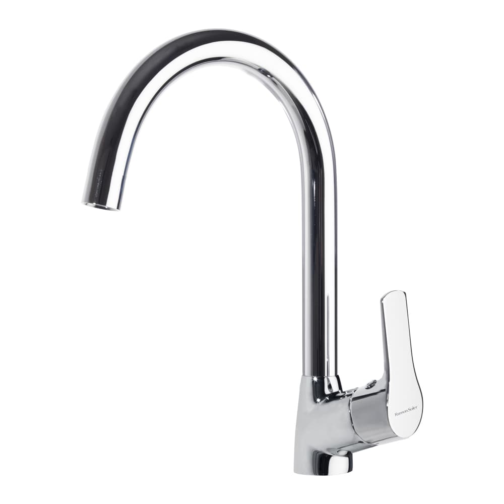 Titanium, misturadora monocomando de lava-loiça vertical com bica em pescoço de cisne, Cromado