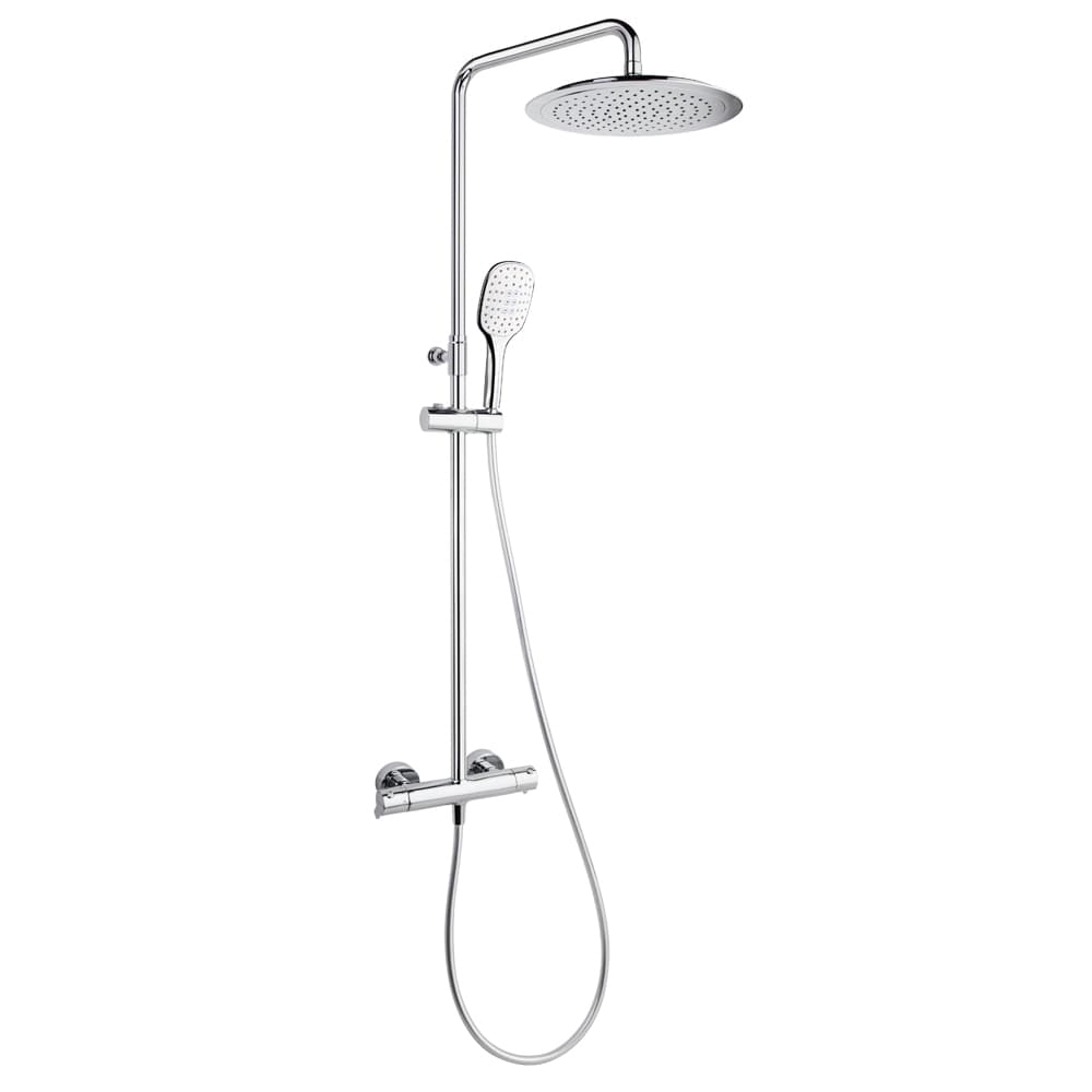 Blautherm, Breeam, two-way set with column, Ø300 mm round shower head and hand shower, Chrome