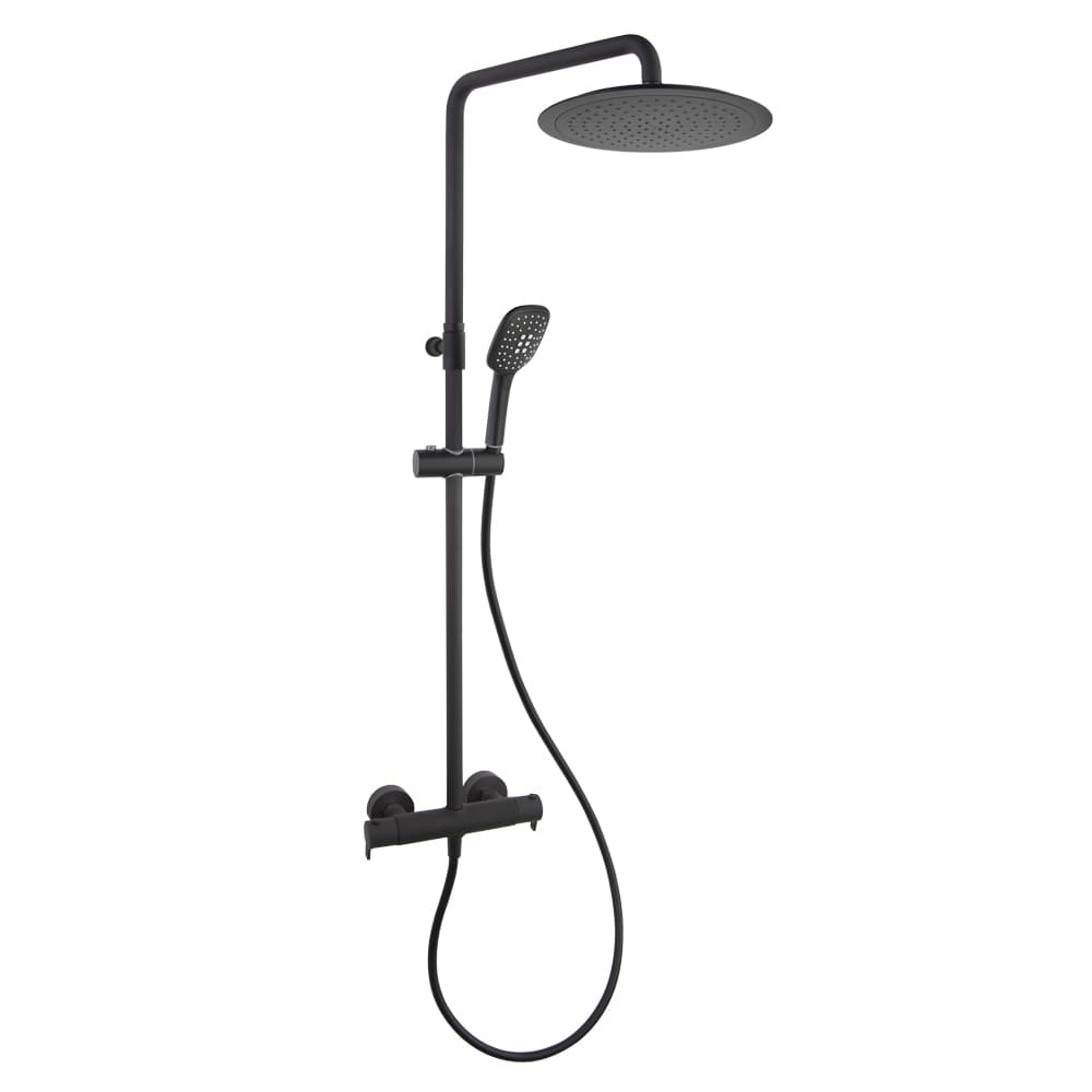 Blautherm, telescopic thermostatic shower column with Ø300 mm round shower head, Matt black