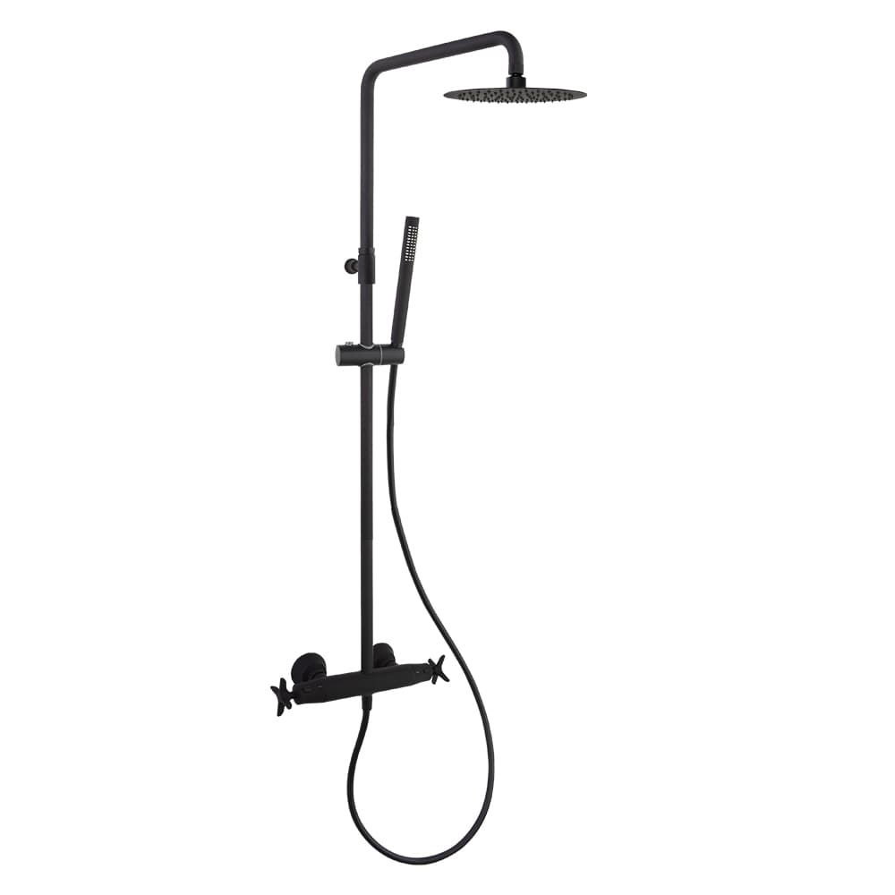 Adagio, columna telescópica termostática con ducha de mano y rociador de 300 mm, Negro mate