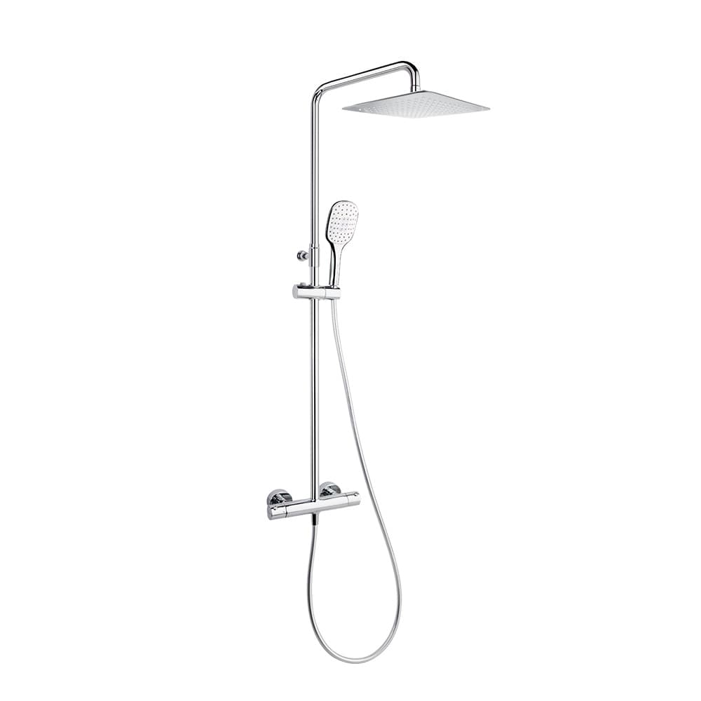 Urban chic, colonne télescopique thermostatique avec pomme de douche métallique carrée de 300 mm, Chromé