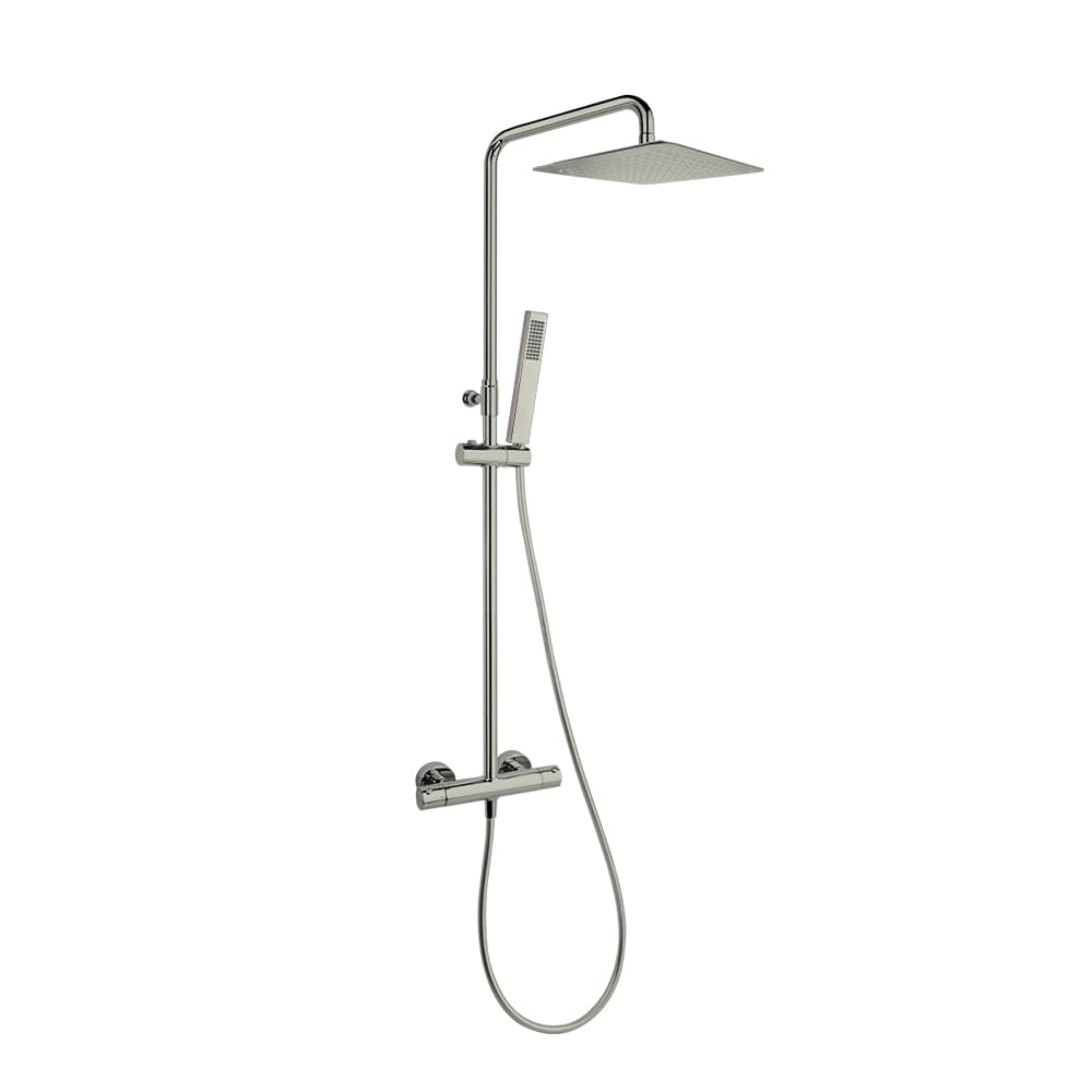Urban Chic, colonne de douche thermostatique télescopique avec pomme de douche carrée de 300 mm, nickel brossé