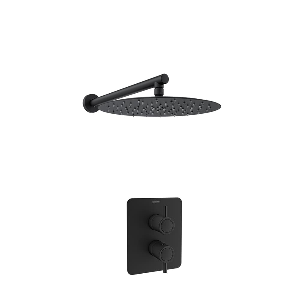 Odisea, concealed 1-way thermostatic shower set with 300mm shower head, Matt black