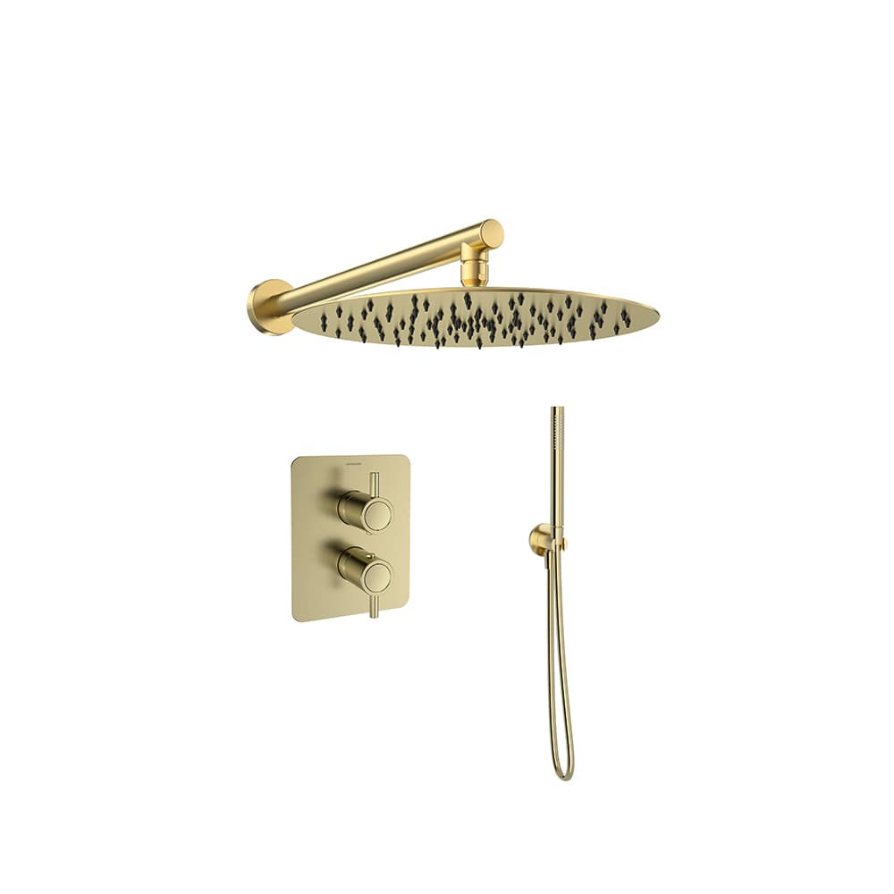 Odisea, concealed 2-way thermostatic shower set with 300mm shower head, Brushed gold