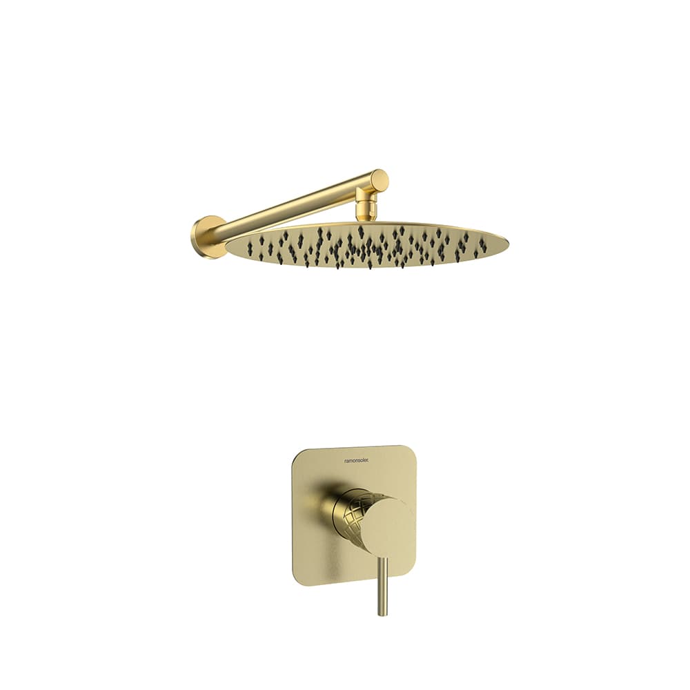Odisea - joya, concealed 1-way mixer set with Ø300 mm metal shower head, Brushed gold
