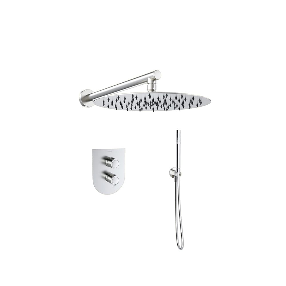 Urban chic, ensemble thermostatique encastré métallique 2 voies avec pomme de douche métallique Ø300mm, Chromé