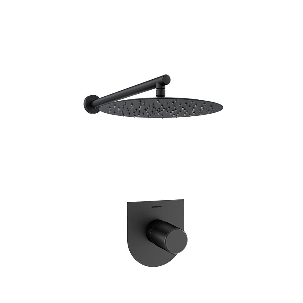 Tzar, Unterputz-Einhebelmischer-Set mit 1 Weg und Metall-Kopfbrause Ø300 mm, Schwarz matt