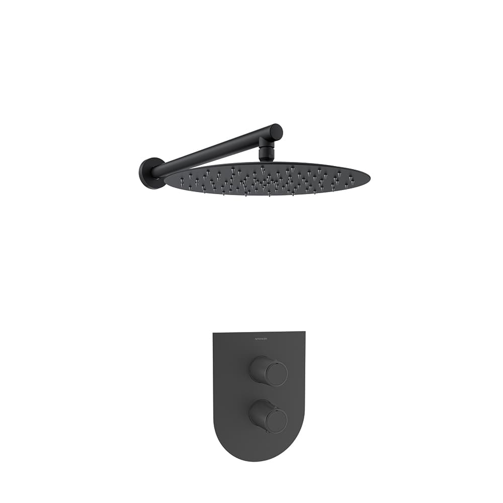 Tzar, conjunto monocomando de encastrar de 1 via com chuveiro fixo metálico de Ø300 mm, Preto mate