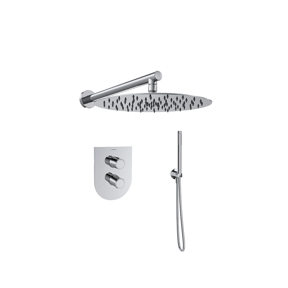 Tzar, Unterputz-Thermostat-Set mit 2 Wegen und Metall-Kopfbrause Ø 300 mm, Chrom