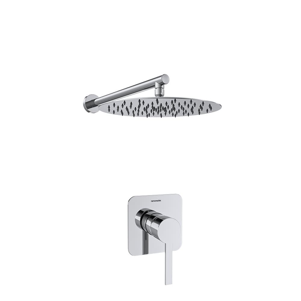 Drako, ensemble mitigeur encastré métallique 1 voie avec pomme de douche métallique Ø 300mm, Chromé