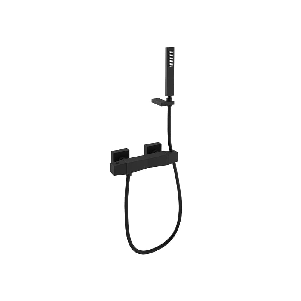 Prisma, termostático de ducha con equipo de ducha, Negro mate