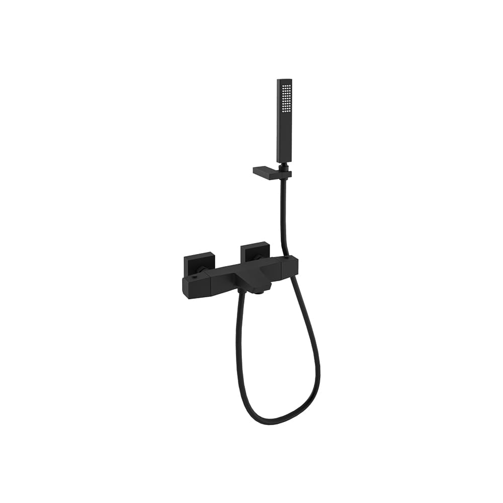 Prisma, thermostatic bath shower mixer with shower set, Matt black