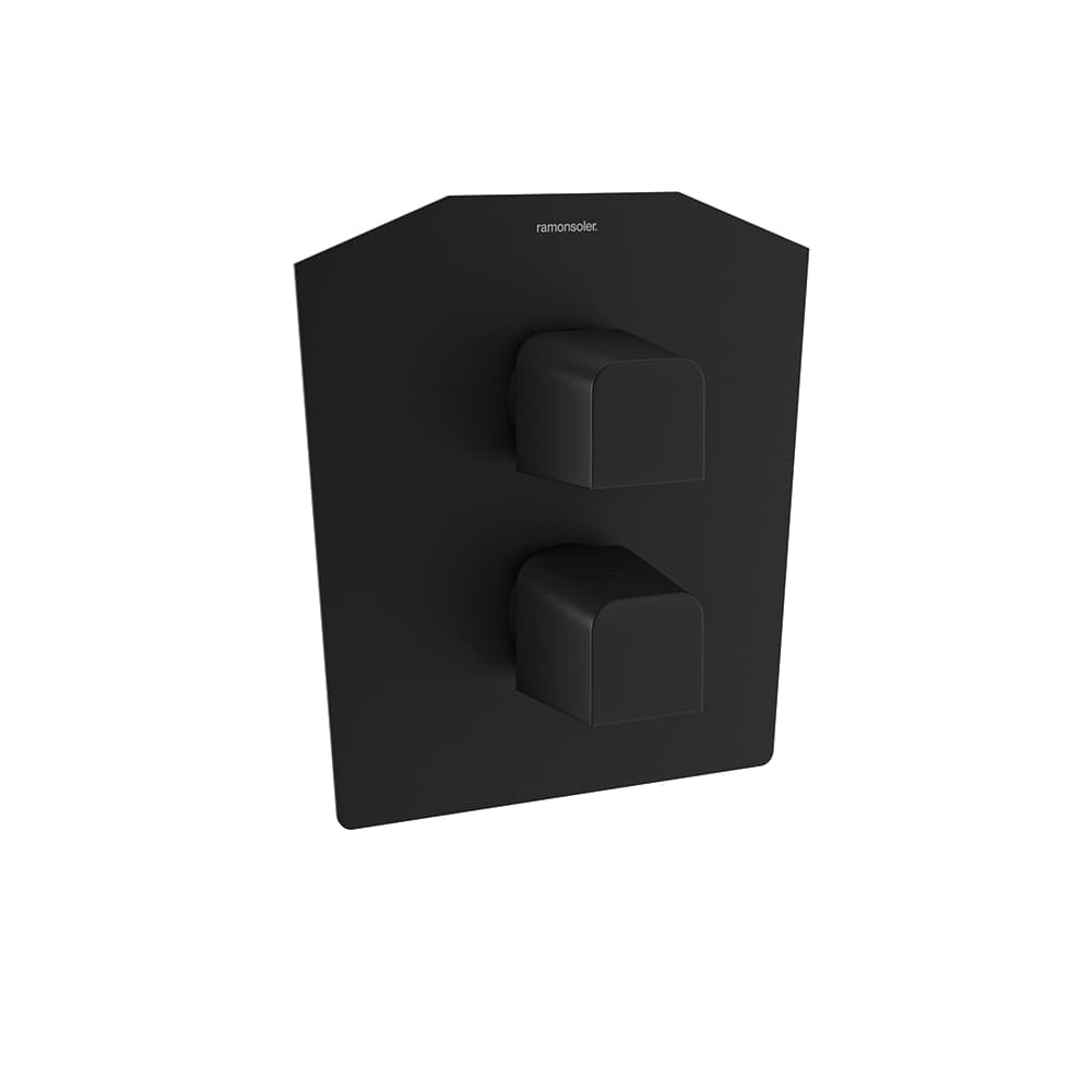 Prisma, concealed 2-way thermostatic shower mixer with metal plate, Matt black