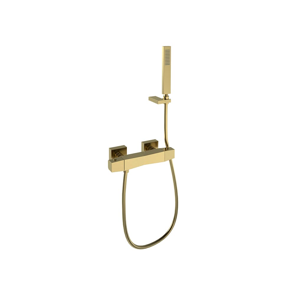 Prisma, thermostatic shower mixer with shower set, Brushed gold