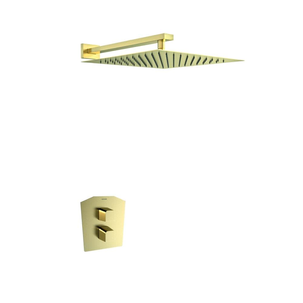 Prisma, conjunto termostático de ducha empotrado 1 vía con rociador metálico 300mm, Oro cepillado