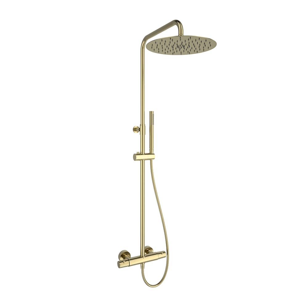 Tzar, columna telescópica termostática con rociador metálico de Ø300 mm, Oro cepillado