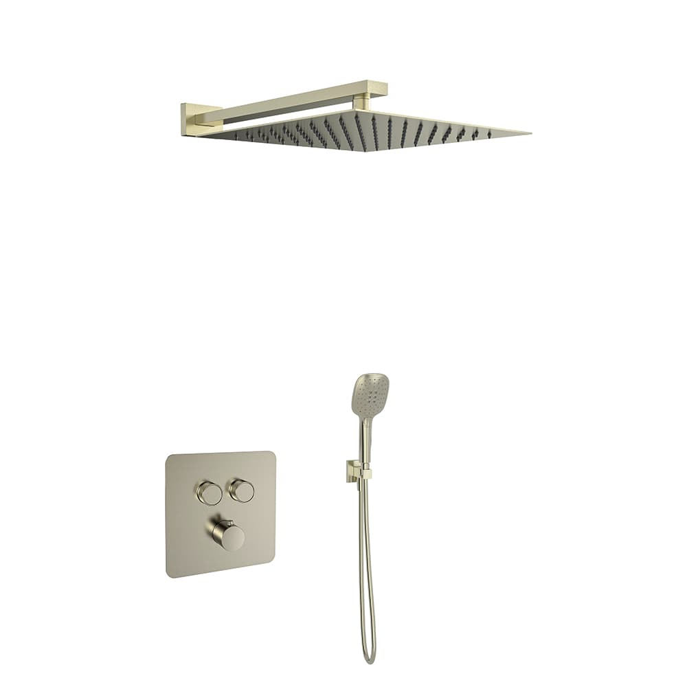 Rs smart, conjunto termostático empotrado de 2 vías, sistema de selección push con control de caudal, Niquel cepillado