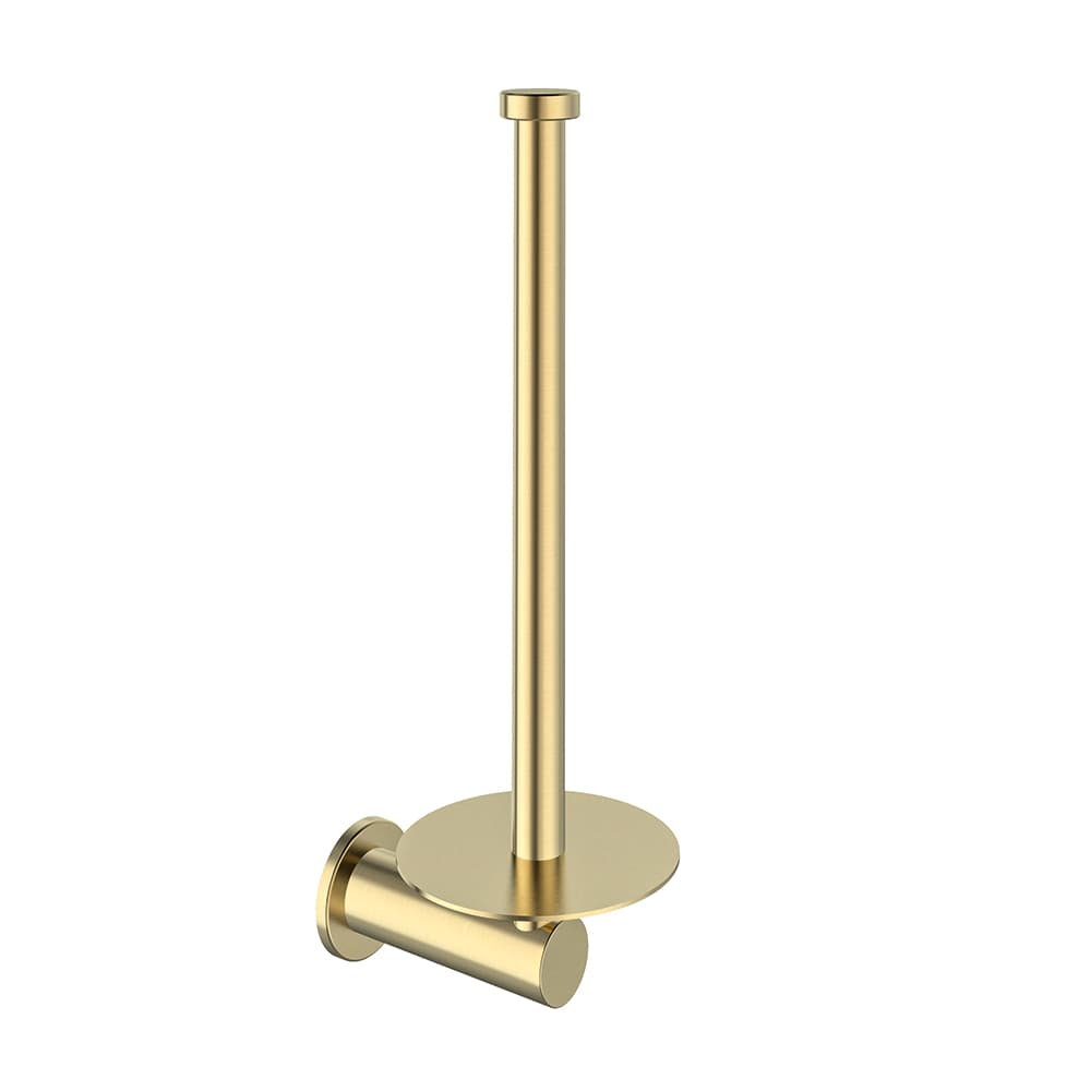 Ergos, vertical wall-mounted toilet roll holder with dual installation system, Brushed gold