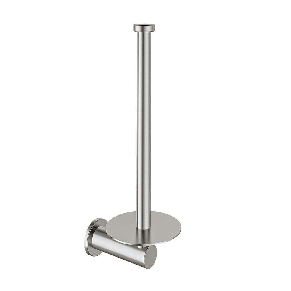 Ergos, vertical wall-mounted toilet roll holder with dual installation system, Brushed stainless steel