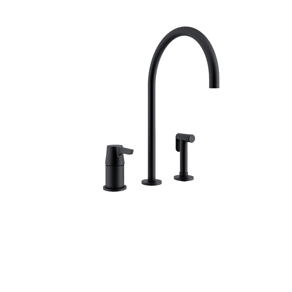 Adagio, deck-mounted sink mixer with side spray and 220mm spout, Matt black