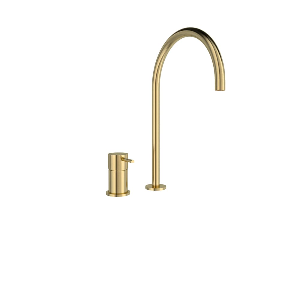 Odisea, Breeam, aixeta de lavabo i aigüera de taulell sense dutxeta extraïble i broc de 224mm d'alçada, Or raspallat