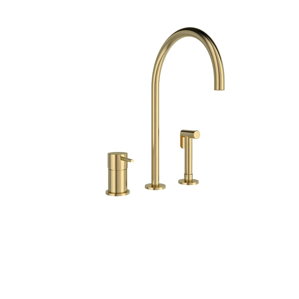 Odisea, Breeam, deck-mounted sink mixer with side spray and 224mm-high spout, Brushed gold