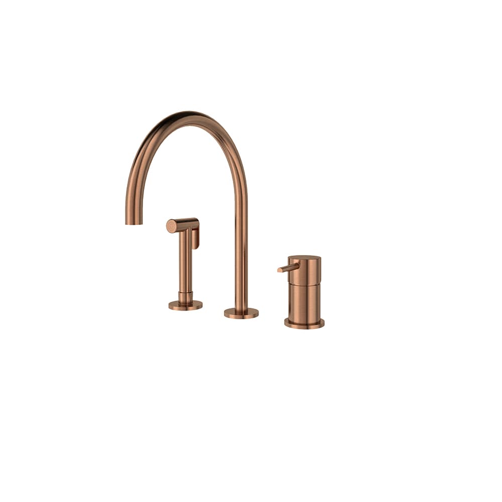 Odisea, Breeam, deck-mounted sink mixer with side spray and 145mm-high spout, Brushed copper
