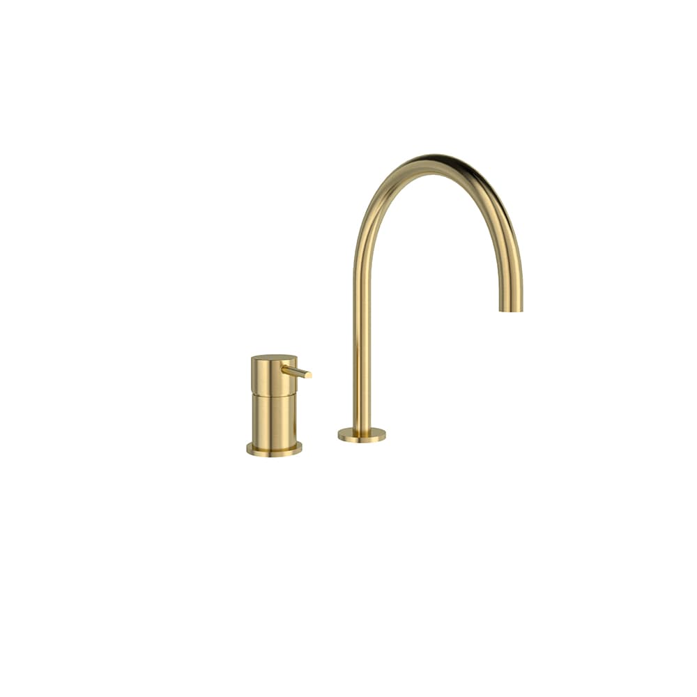 Odisea, Breeam, deck-mounted basin mixer with 144mm spout, Brushed gold