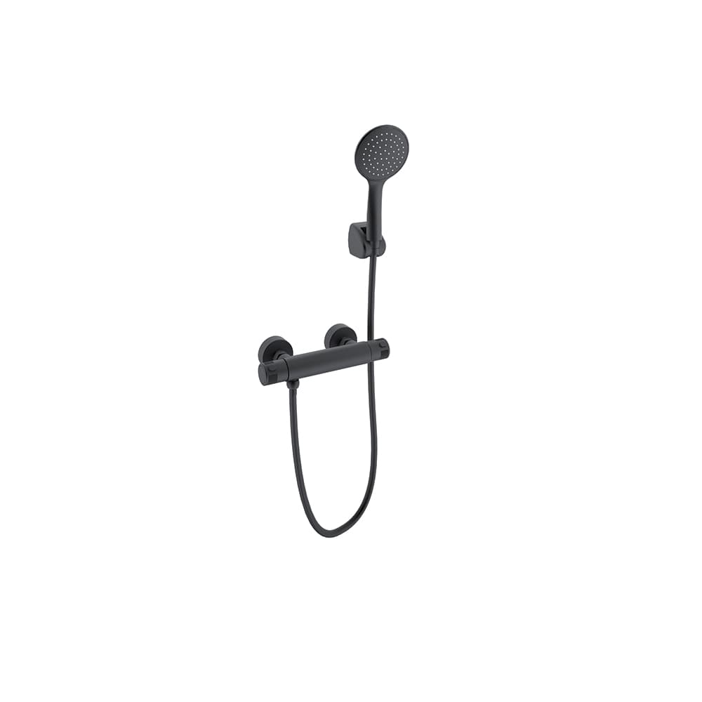 Termotech, termostático de ducha con teleducha, Negro mate