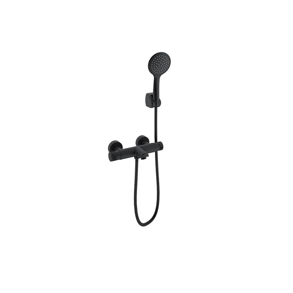Termotech, termostático de ducha con teleducha, Negro mate