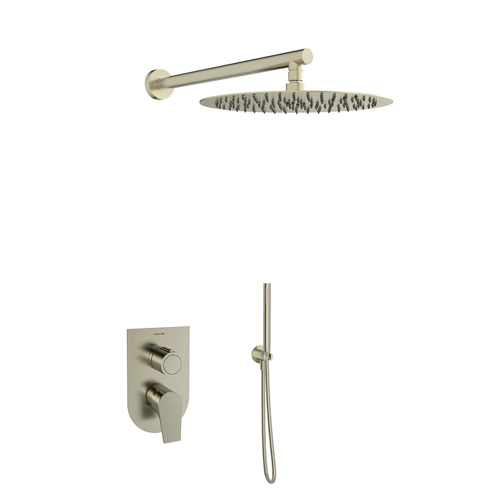 Urban chic, ensemble mitigeur encastré métallique 2 voies avec pomme de douche métallique Ø300 mm, Nickel brossé