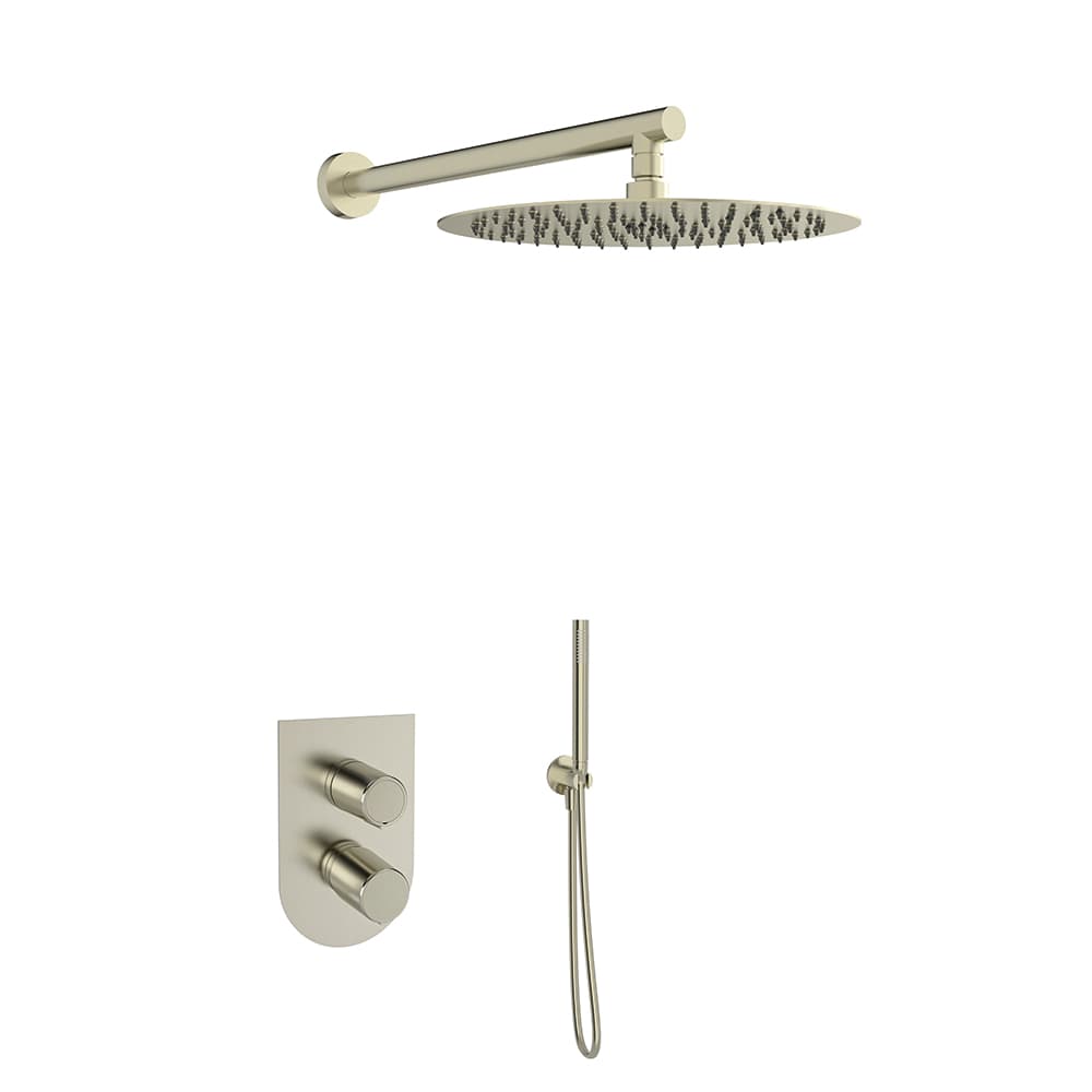 Tzar, Unterputz-Einhebelmischer-Set mit 2 Wegen und Metall-Kopfbrause Ø300 mm, Nickel gebürstet