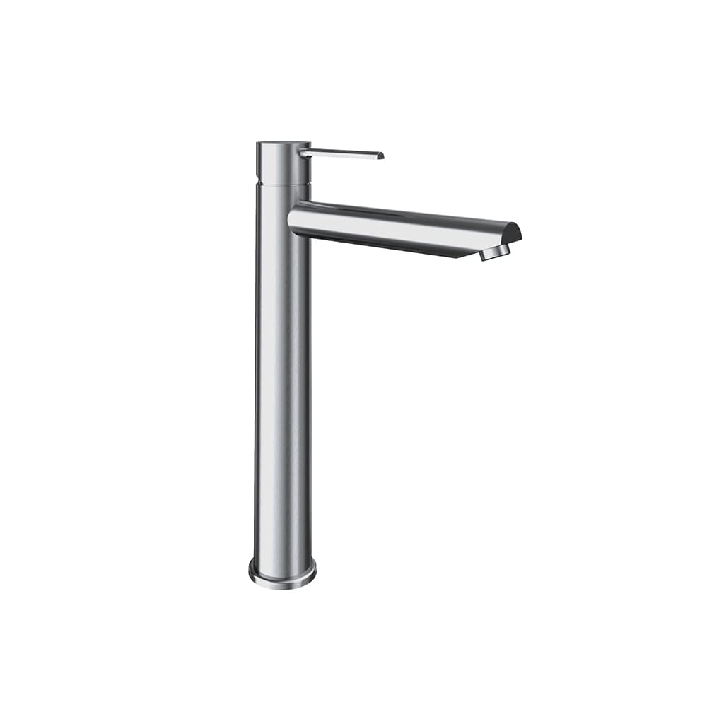 Mamma mia, Breeam, monomando de lavabo alto con apertura en frío, Inox cepillado