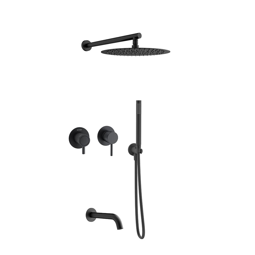 Odisea, horizontal concealed 3-way mixer set with bath spout, hand shower and Ø300mm shower head, Matt black