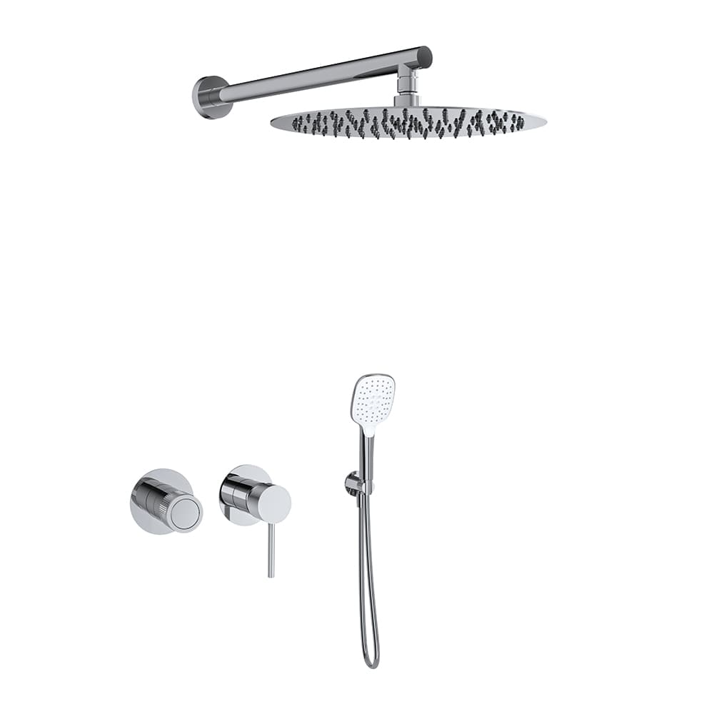 Mamma mia, conjunt monocomandament encastat horitzontal de 2 vies amb suport, presa d'aigua, telèfon de dutxa i ruixador de Ø300mm, Inox