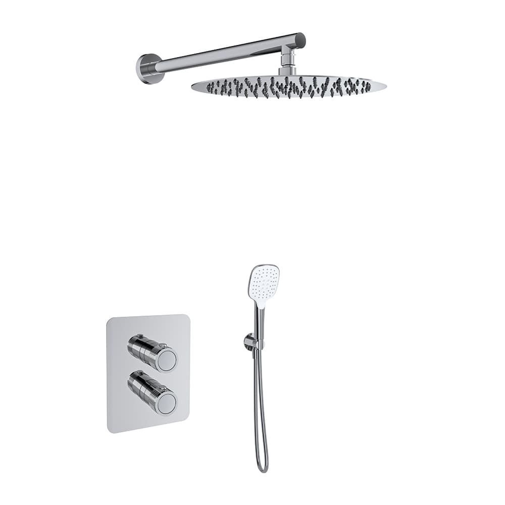 Mamma mia, conjunto termostático de ducha empotrado 2 vías con rociador, Inox