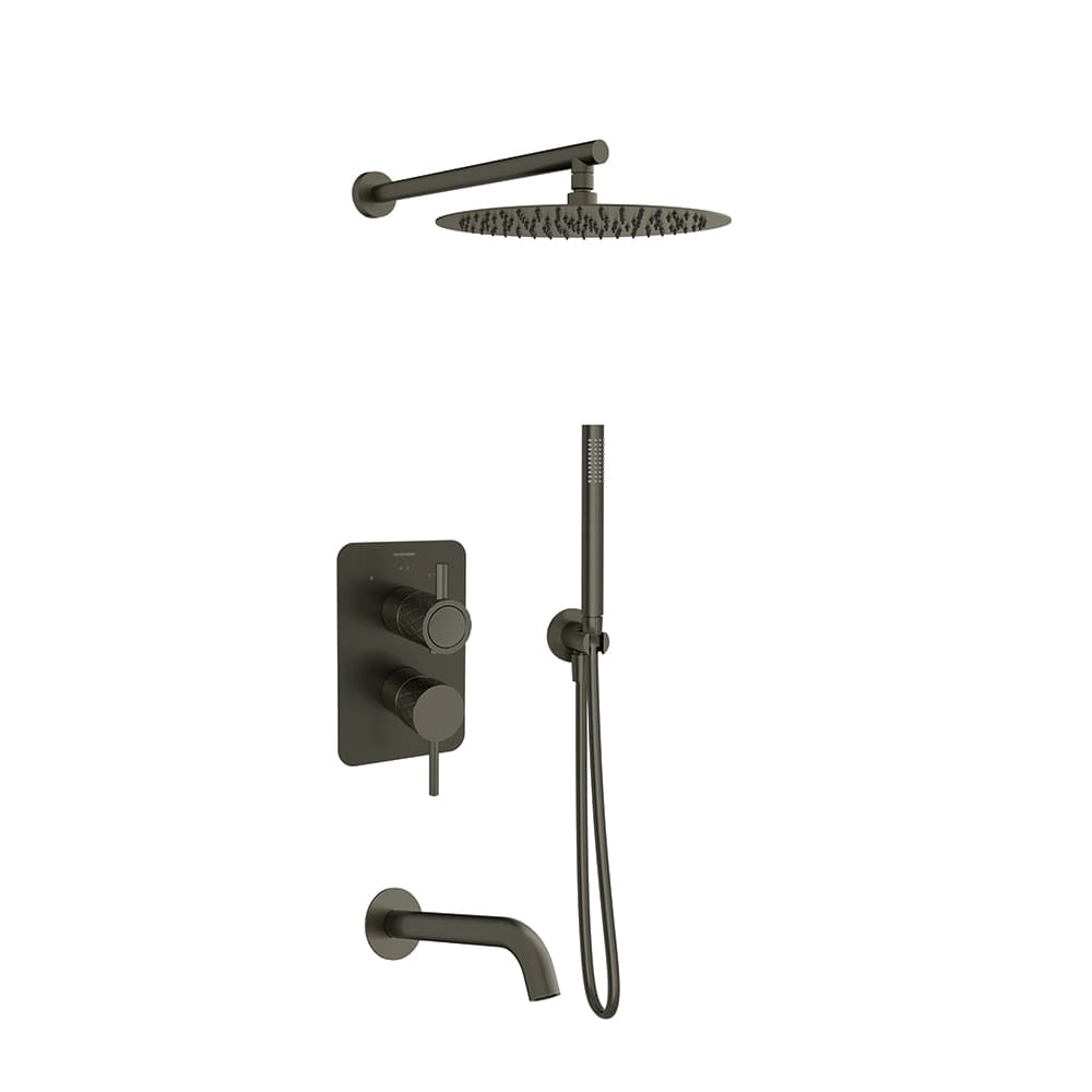 Odisea - joya, concealed 3-way mixer set with shower holder, wall outlet elbow, wall spout, hand shower and Ø300mm wall-mounted metal shower head, Graphite