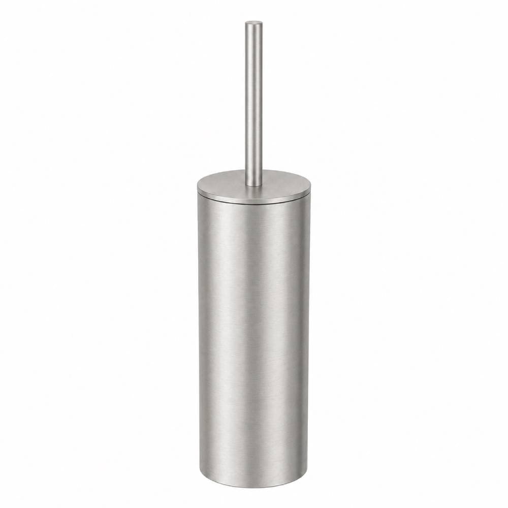 Ergos, toilet brush holder with lid, suitable for floor-standing or wall-mounted installation, Brushed stainless steel