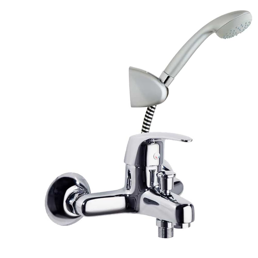 Vulcano, set miscelatore monocomando per vasca-doccia con kit doccia, Cromo