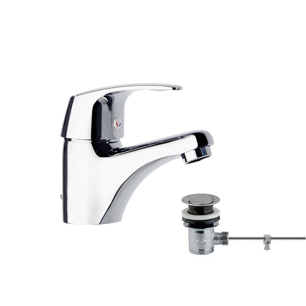 Vulcano energy, miscelatore monocomando per lavabo con piletta automatica in ABS 1¼" e apertura a freddo, Cromo