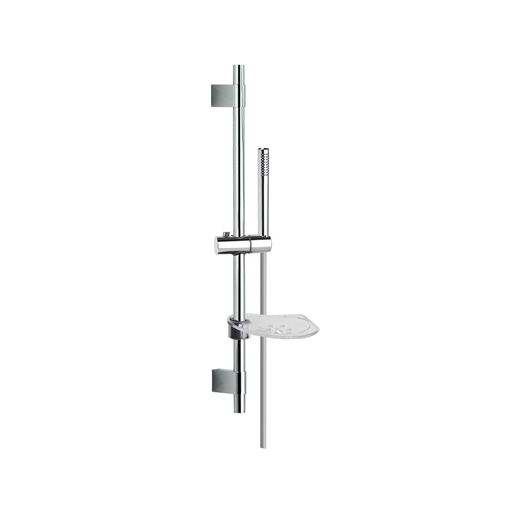 Hidroterapia, barra de ducha zenit de metal con soportes deslizantes, ducha de mano cilíndrica de metal y flexo, Cromo